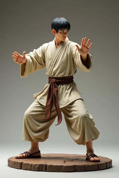 
A detailed model kit of a person practicing Shaolin Kung Fu in a dynamic pose. The figure is dressed in traditional Shaolin monk attire, including a loose robe with a sash, pants, and kung fu slippers. The figure’s stance is powerful, with one leg slightl...