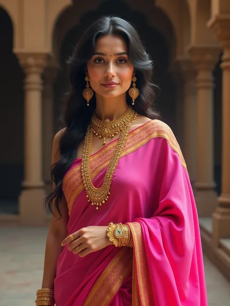 Ek Stri Khadi Hogi Uske Jewellers Golden Hai Sadi ka rang pink hai full image quality mid journey4K 8k