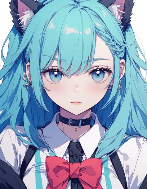 bell collar, full body, ((masterpiece, best quality:1.5)), ((Beautiful detailed cat aqua eyes:1.2)), cat ears, pale skin, medium breasts, beautiful hands, beautiful fingers, EasyNegative