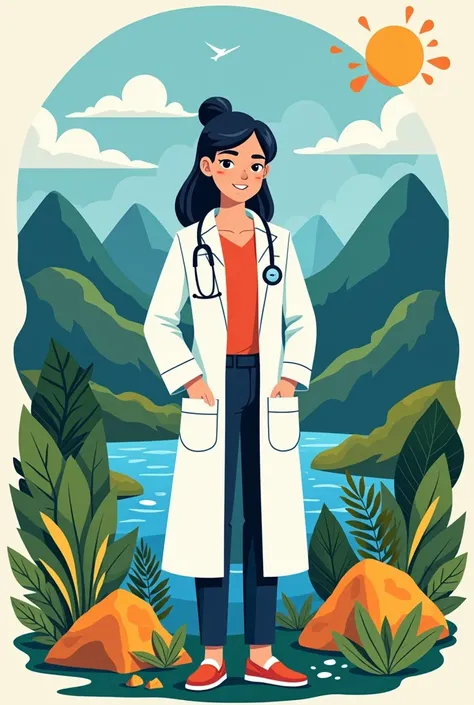 poster of yamang tubig, lupa, mineral sa pilipinas na may babaeng doctor sa gitna RECTANGULAR SIZE