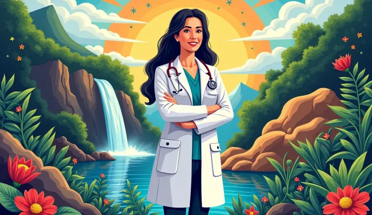 poster of yamang tubig, lupa, mineral sa pilipinas na may babaeng doctor sa gitna 