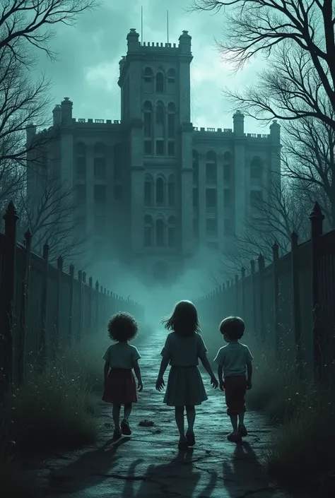 The children are walking down a deserted path leading to the haunted hospital.