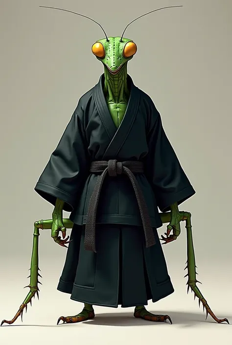 create a praying mantis logo with a black belt Hapkido kimono
