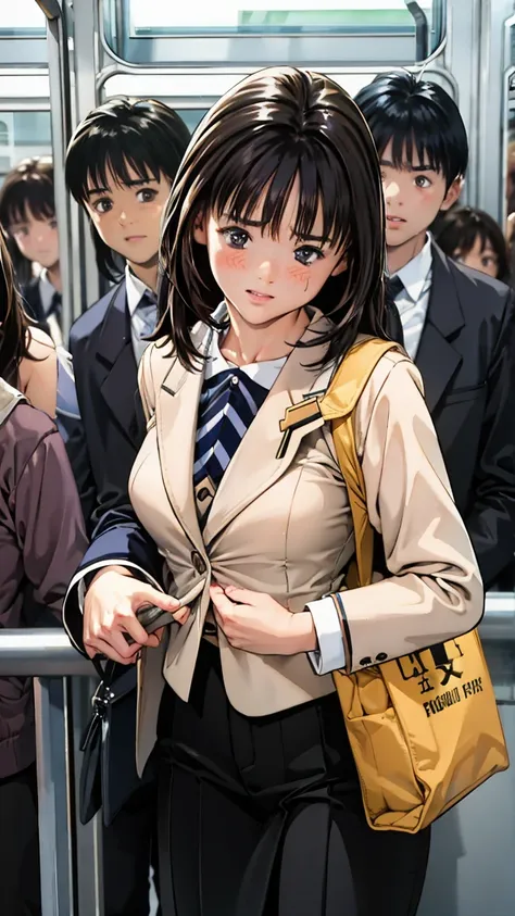 browsing caution, crowded train, japan , , ,being touched by many men,are standing,blush.molester.school blazer.nude