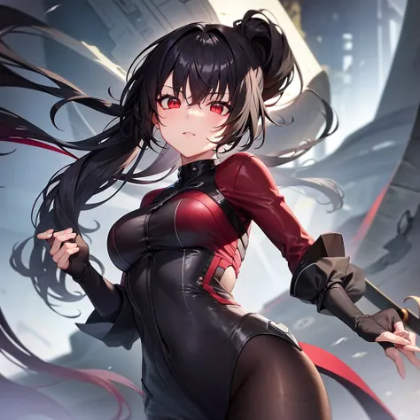 One girl, storm, High resolution, Black Hair, Red eyes, ponytail, Anatomically correct, 