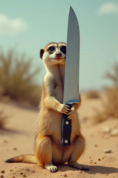 A meerkat holding a knife