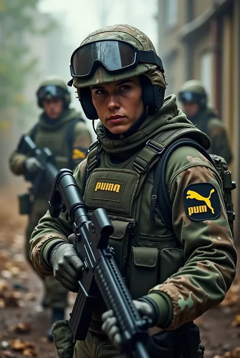 Create several images of an airsoft team called PUMA and this is written on the vest, but the name has no connection with the puma brand image size 1080x1920, LET THE WORD PUMA BE ON YOUR VEST OR UNIFORM