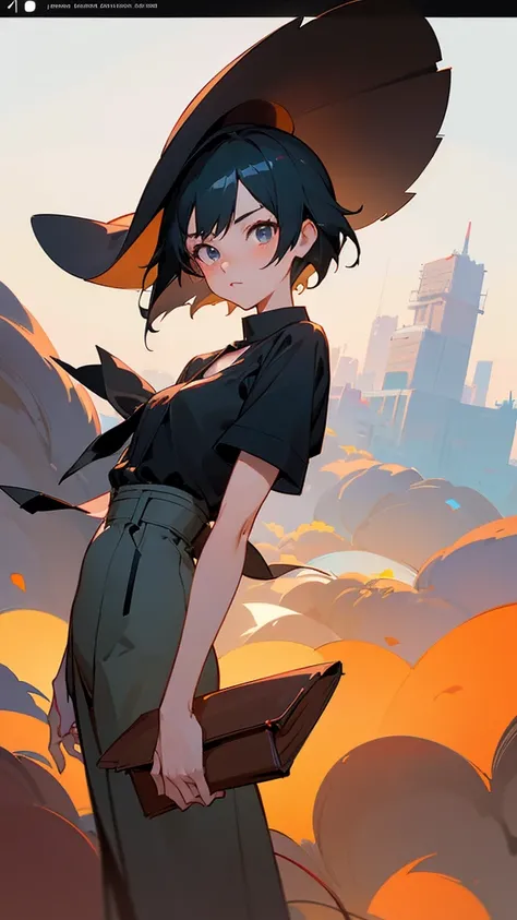 anime girl with a hat and a black shirt and a brown bag, artgerm and atey ghailan, artwork in the style of guweiz, guweiz on artstation pixiv, portrait anime girl, guweiz on pixiv artstation, fanart best artstation, digital anime illustration, detailed dig...