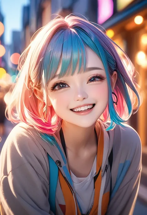 Always-detailed face, ((Open your eyes)), cute, Vibrant colors, Soft natural light, Bokeh effect. clothing(one piece)､(((ear))), Professional photography, Street Snapshots, Vibrant colors, (smile, Laughter),from the front