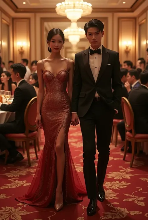 Kim jiwon (female) and Kim soohyun (male) are attending the hotel’s anniversary party.