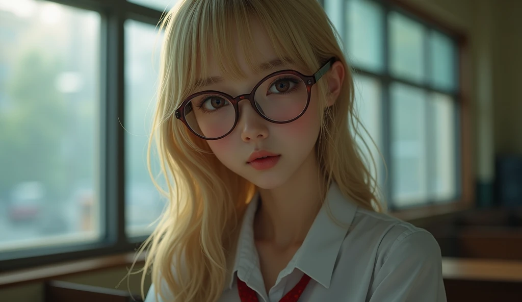 blond，School，girl，wet，Good figure，Sexy，20 years old，Asia，Glasses