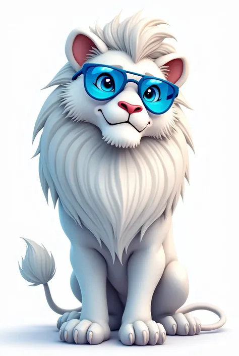 Animated white lion with blue shades for logo