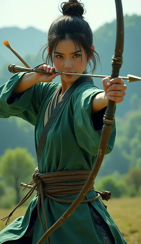 Sengoku period, female, Japanese, Green Arrow, single eyelid