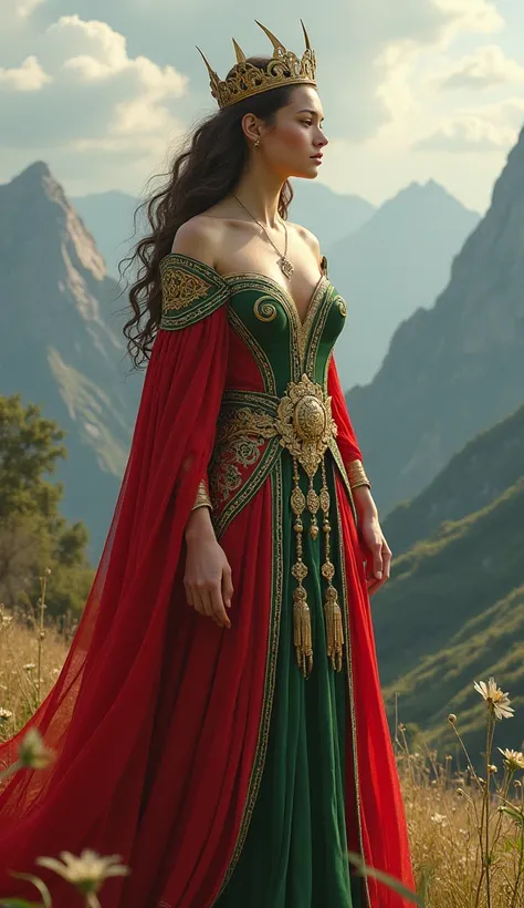 Beautiful Goddess, whole body, The Welsh goddess dressed in a costume inspired by the Welsh flag