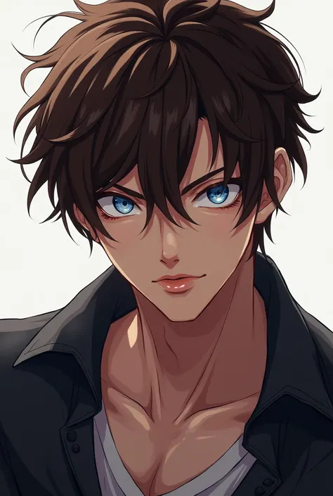 Anime boy Blue eyes Brown hair Broad shoulders Sexy lips Sexy look Altl Bad boy