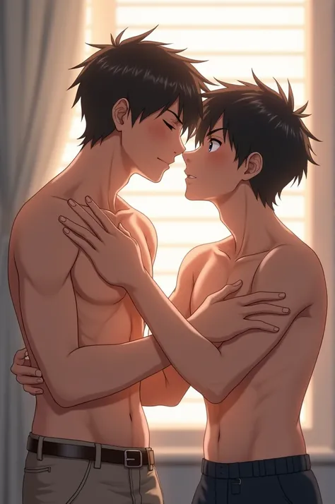 two shirtless anime male characters fucking each other 