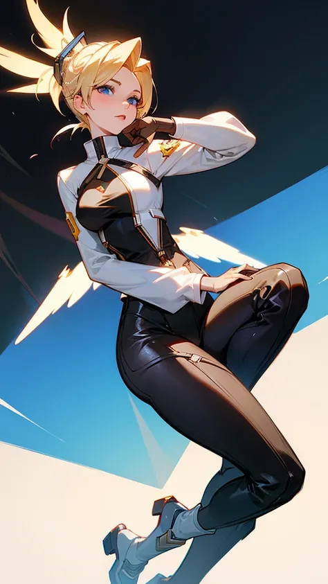 Overwatch mercy, Mercy witch, Leather Clothes, socks, medium breasts, blue eyes, Blonde, Collect