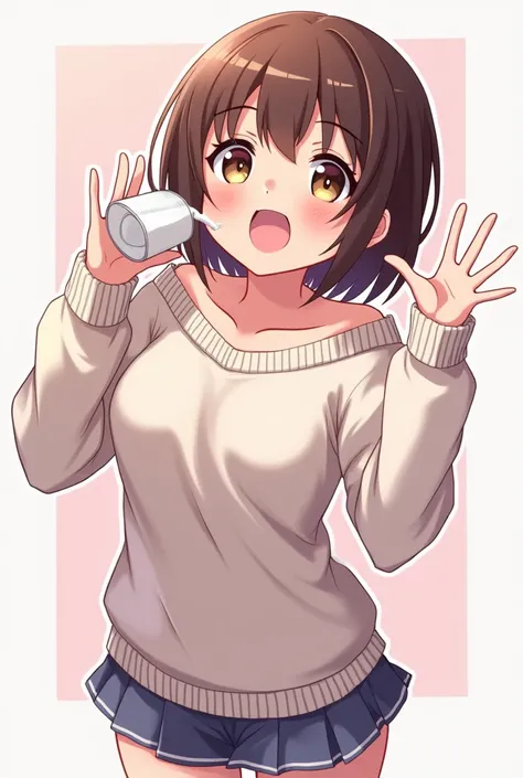 An anime girl showing her ass with milk in her mouth in an excited pose 