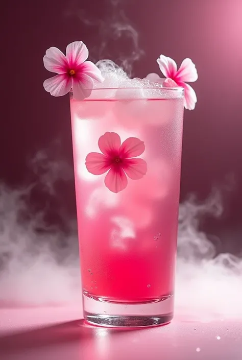 create a lotso bear drink (vilão de toy story), would be raspberry and pink vodka, It would be pink( contrast from light pink to a darker pink)  with two pink flowers (clear) and two pink “bushes” too (a little darker) ice in the shape of balls, gelo seco ...