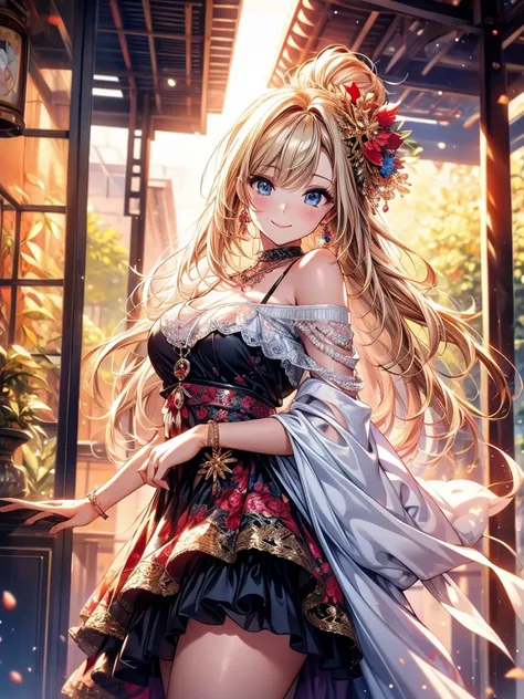 best quality, masterpiece, Ultra-high resolution, Reality, 1 Girl, Off-shoulder, Smile