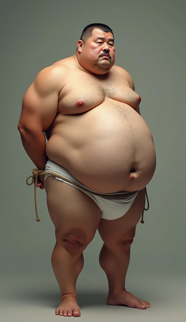 Photorealistic middle-aged obese Japanese male、Single eyelid、50th Generation、Metabolic、Short black mustache、Short black buzz cut、Square face、whole body、Fat-laden muscle bear、Homosexuals、Full Body、Fat and hulking、Thick, short legs with muscle and fat、Short,...