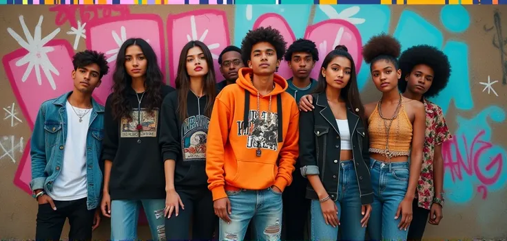 create a banner for youtube channel named kahani gang. teenagers standing like a gang in photo
