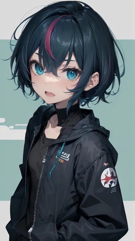 Close-up of a manga girl with blue hair and a yellow shirt, 2D Animation, 2D Animation style, 2D Art, 2D Art, 2D from Gorillaz, 2D from Gorillaz, 2D Gorillaz, Screaming Cerket, 2D Sprite, Jinx Face, short hair, Small breasts, hot pants, ((Black Hair, Inner...