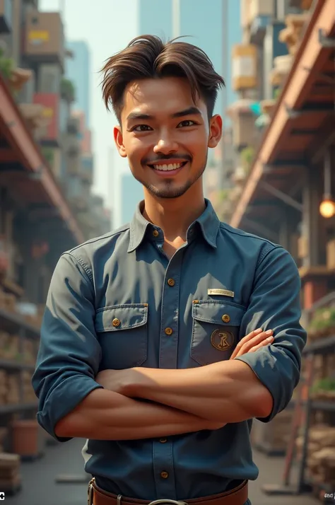 Worker with free market shirt 