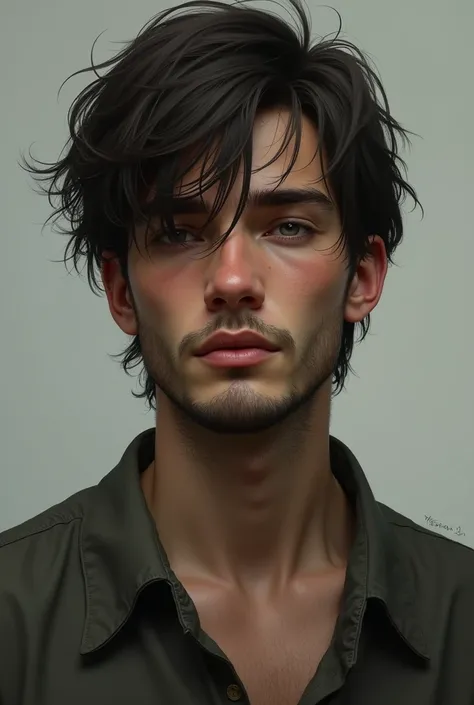 A young man around 18 to 2 with depressed face with little light beard in a very realistic tone video