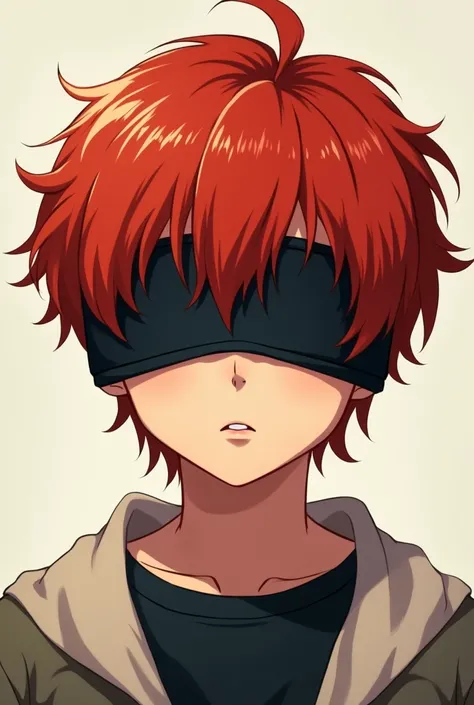 Red haired anime boy with a black blindfold