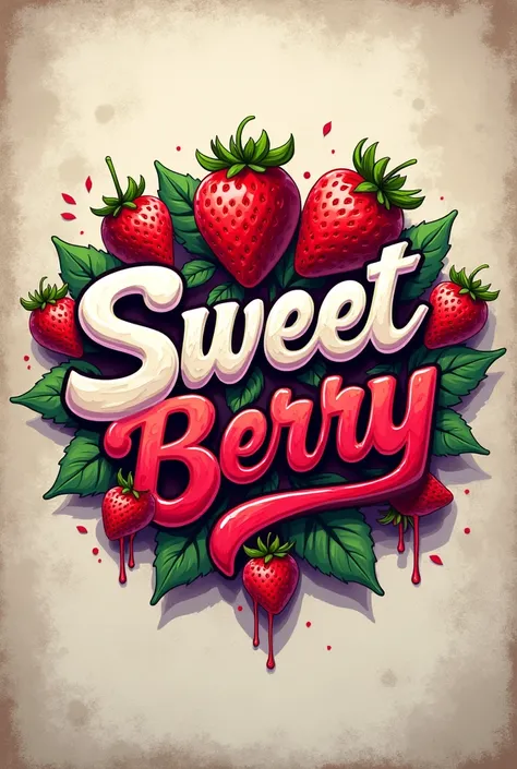 Logo with the name sweetberry in graffiti , que parezca more graffiti y más limpio , with pretty strawberries around, que parezca more graffiti , more graffiti , more graffiti de calle 