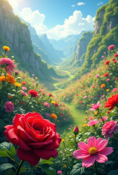 Red Rose flower valley with full of flowers 