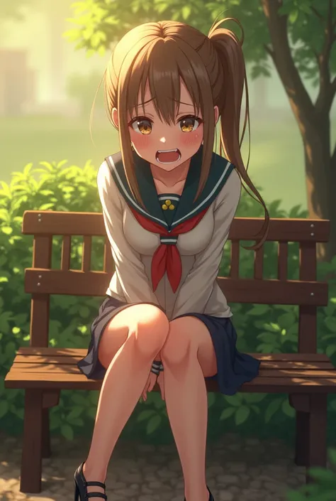 (Tabletop:1.2, 8k, Highest quality), (Realistic, Realistic:1.4), Ultra-detailed, View your viewers, avert your eyes, whole body, 1 girl, Japanese, high school girl, Light brown hair, (Long Hair:1.4), (Side Ponytail:1.7), skinny, Middle Chest, Beautiful Fac...