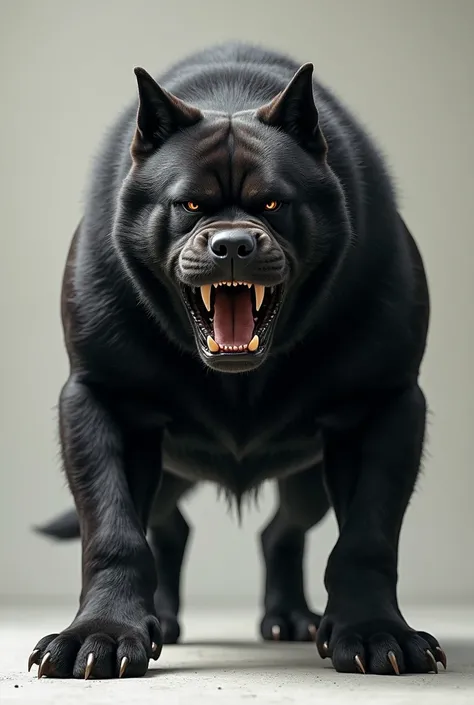 A black dog with an angry face