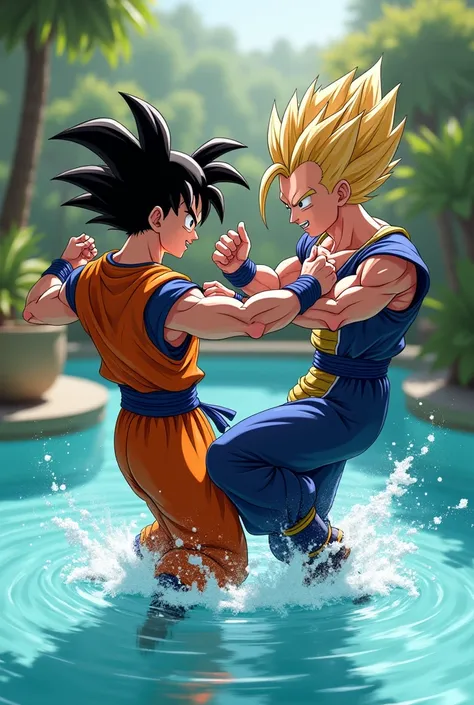 Goku Dancing with Vegeta in a pool 