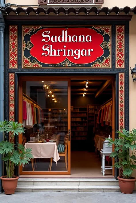 (Sadhana shringar store) name board red and black Colour 