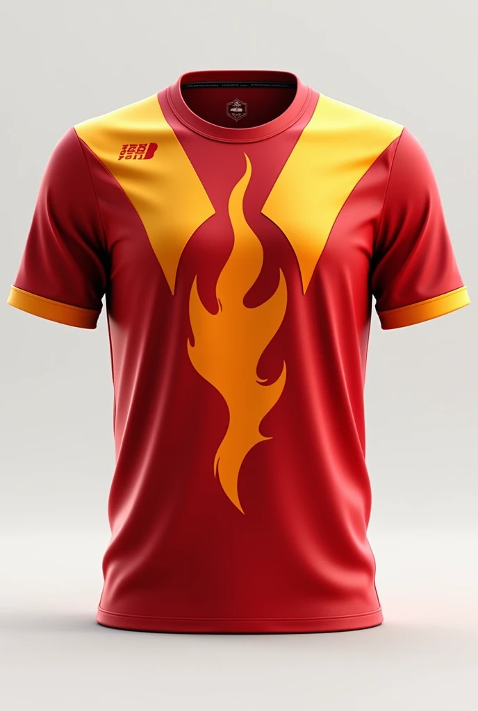 Make me a minimalist yet aesthetic team shirt jersey design for school sport fest the theme is avatar fire element