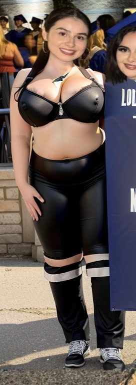 there are two women posing for a picture, standing triumphant and proud, proud look, physical : tinyest midriff ever, zoomed out full body, proud smile, proud, graduation photo, very accurate photo, proud looking, round-cropped, not cropped, her belly butt...