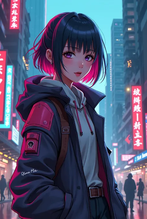 A Marxist anime girl with cyberpunk colors, cyan and magenta in a 2000x1300 pc wallpaper