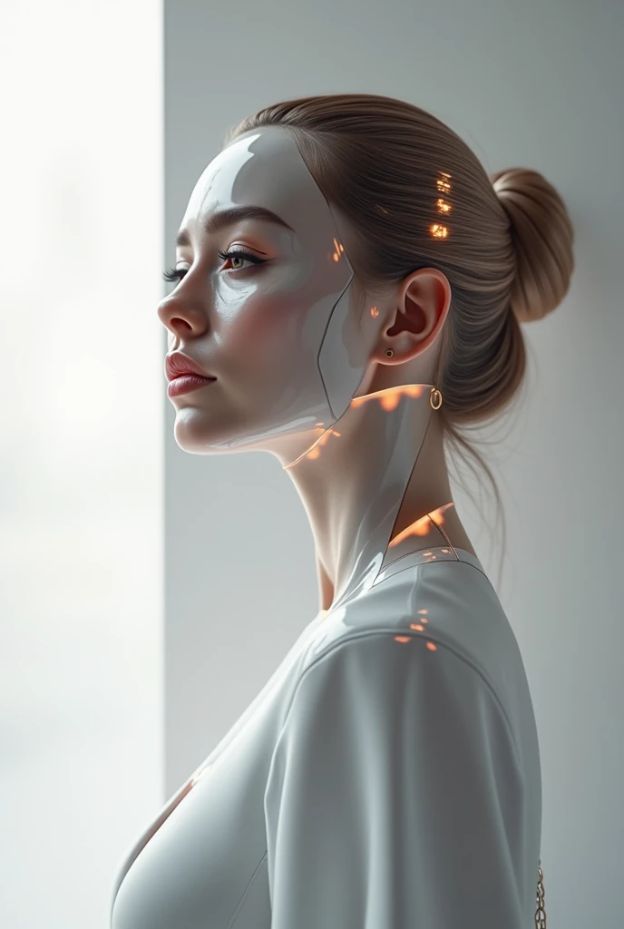 Create a logo for "Roya Glam," a modeling agency specializing in AI models. The design should seamlessly blend elements representing both human and AI models. Incorporate sleek, modern aesthetics that reflect sophistication and innovation. Consider using a...