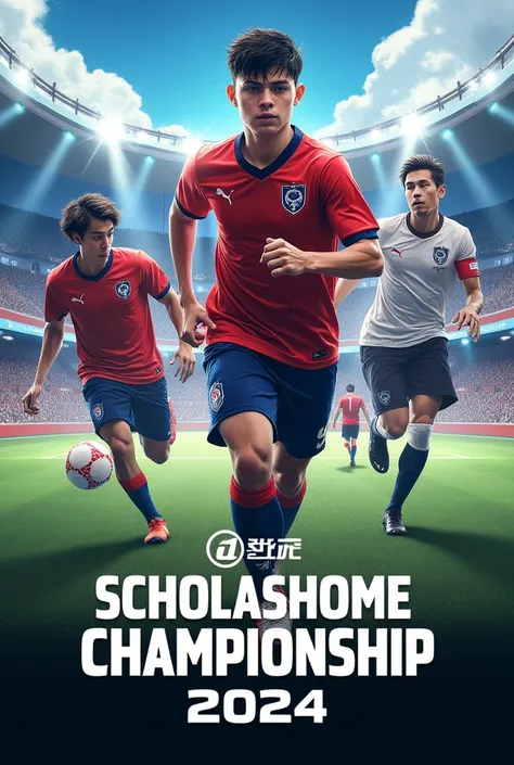 Make a poster about a Football tournament which is coming in future 
Title: Inter Scholarshome Championship 2024
(Coming soon)

Use football stadiums and players as background (only boys)
Make premium poster 