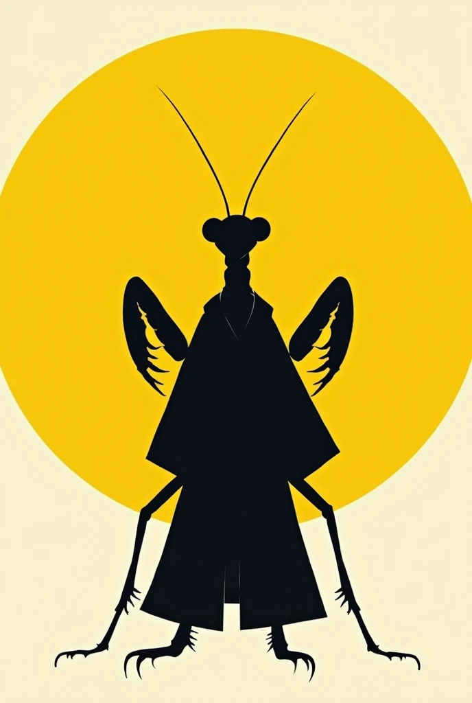 create a shadow logo of a praying mantis in front with a black belt Hapkido kimono with a round yellow background
