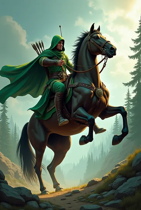 Green arrow on horseback 
