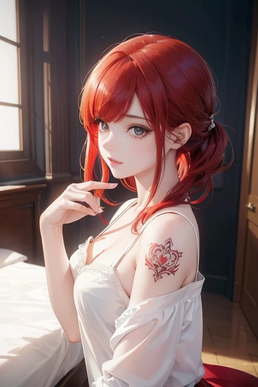 (masterpiece:1.2), Best Quality, (illustration:1.2), (ultra detailed), hyper details, (delicate detailed), (intricate details), (cinematic light, Best Quality Backlights), Delete line, soloist, perfect body, (1 girl) (((beautiful girl with red hair))), spo...