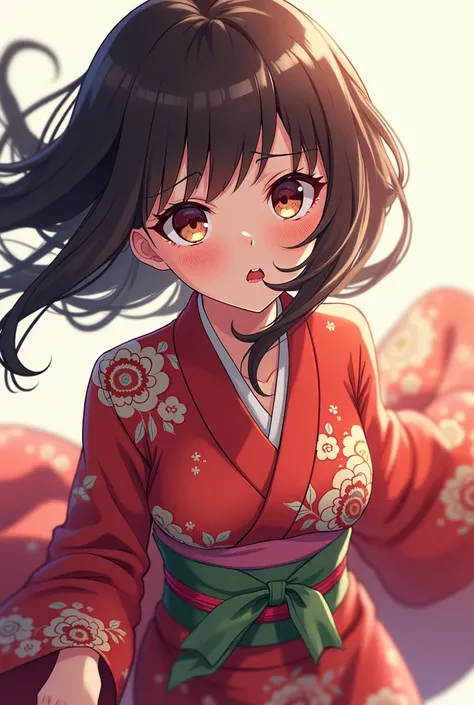 Kimono Beauty、Anime Style、Expressive、bow、Troubled face、Beautiful features、Running、stamp