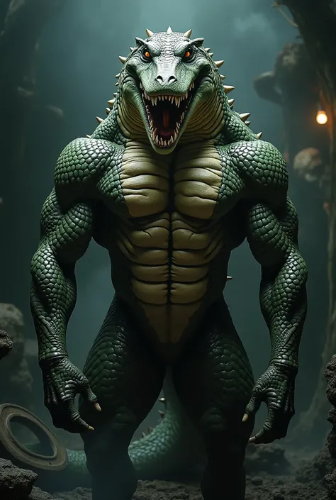 Muscular crocodile huge pecs, nipples penetration