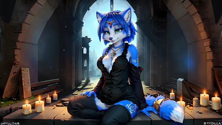 a picture of ((krystal)), Star Fox krystal, lovable, green eyes, medium breasts, (((Long blue hair 1.3))), Decollete, anthro, furry, Uploaded E621, detailed fluffys fell, (von Fluff-Kevlar, Bayard Wu, Pino Daeni), detailed face, (fluffy), 1 girl, alone, sw...