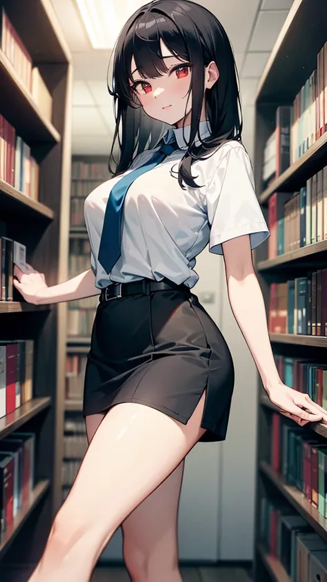 (high res, 8K, masterpiece, looking at viewer, best quality, very aesthetic, ultra detailed, ultra background, ultra Eyes) intricate details, 1girl, Yor Forger, White short-sleeved shirt, Light blue gray short skirt, Light Blue Gray tie, Wearing a belt, Sn...