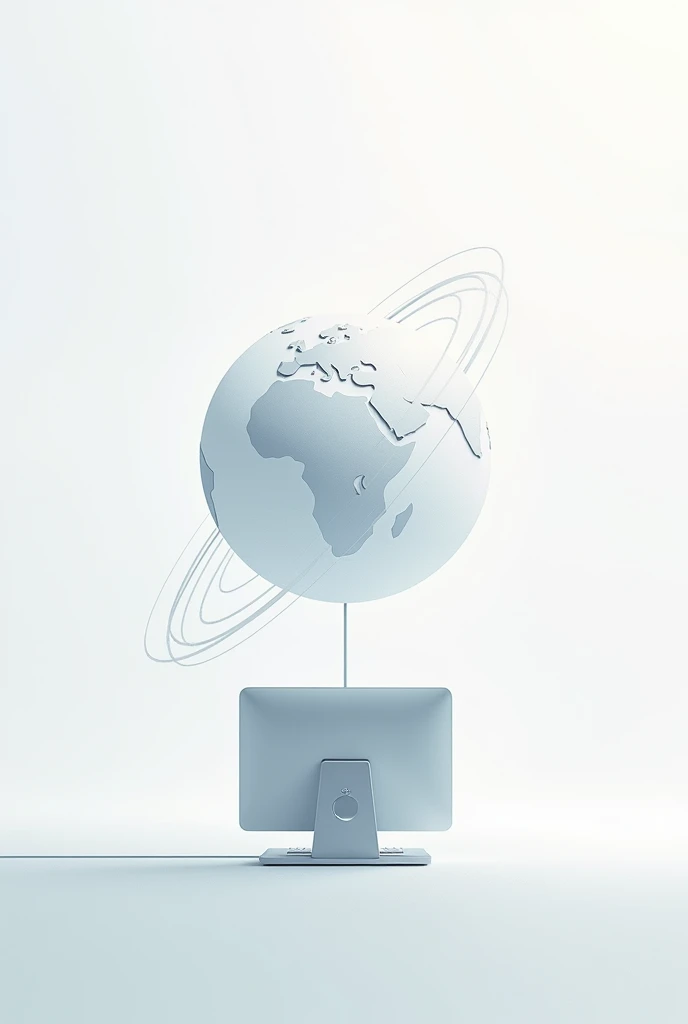 image of pc connected to the terrestrial globe in vector style with opaque background with light colors, with white predominating