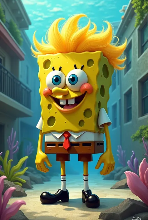 Bob Patiño mixed with SpongeBob in the same person With Bob Patiño&#39;s hair 